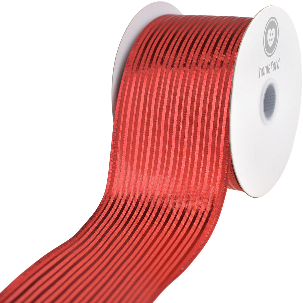 Christmas Vertical Grain Stripes Wired Ribbon, 10-yard