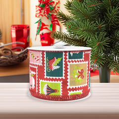 Christmas Icon Stamp Collage Wired Ribbon, 10-yard