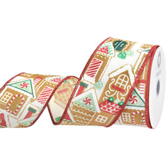 Christmas Iridescent Gingerbread Village Wired Ribbon, 10-yard