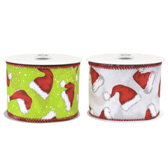 Christmas Iridescent Santa Hats Wired Ribbon, 2-1/2-inch, 10-yard