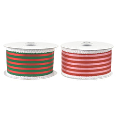 Christmas Vertical Stripes Fuzzy Edge Wired Ribbon, 10-yard
