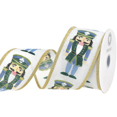 Christmas Cutesy Nutcracker Faux Linen Wired Ribbon, 10-yard