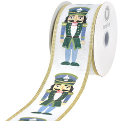 Christmas Cutesy Nutcracker Faux Linen Wired Ribbon, 10-yard