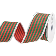 Christmas Vertical Stripes Fuzzy Edge Wired Ribbon, 10-yard