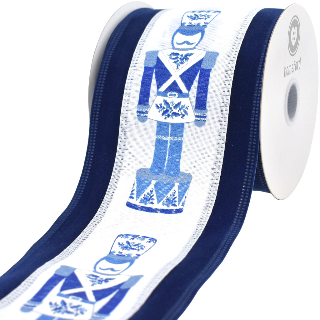 Christmas Chinoiserie Nutcracker Velvet Edge Wired Ribbon, 10-yard