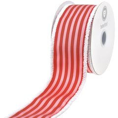 Christmas Vertical Stripes Fuzzy Edge Wired Ribbon, 10-yard