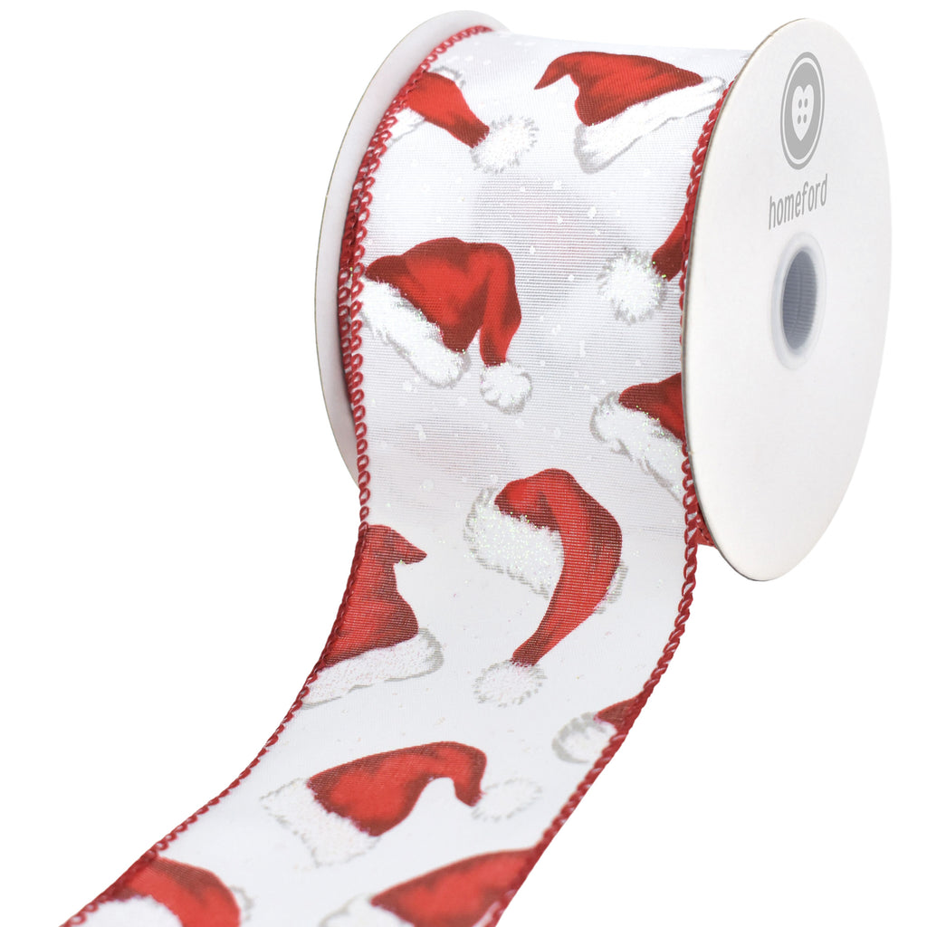 Christmas Iridescent Santa Hats Wired Ribbon, 2-1/2-inch, 10-yard
