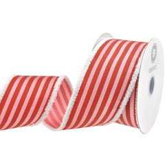 Christmas Vertical Stripes Fuzzy Edge Wired Ribbon, 10-yard