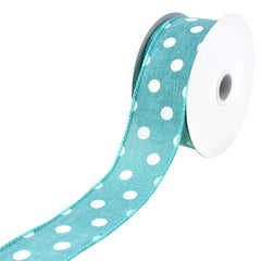 Polka Dots Stiff Faux Linen Wired Ribbon, 10-yard