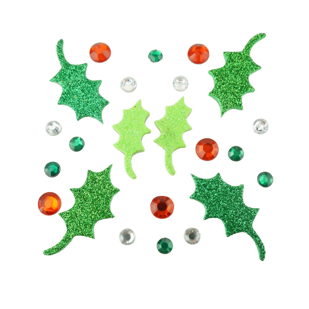 Foam Glitter Holly and Gems Sticker Set, Assorted Sizes, 23-Piece