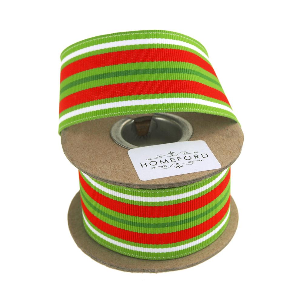 Multi Striped Wired Grosgrain Ribbon, Red/Green, 1-1/2-Inch, 9 Yards