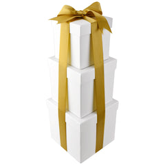 Nested Square Gift Boxes, White, 5-inch, 6-inch, 7-inch, 3-piece, 1.5-inch Satin Ribbon