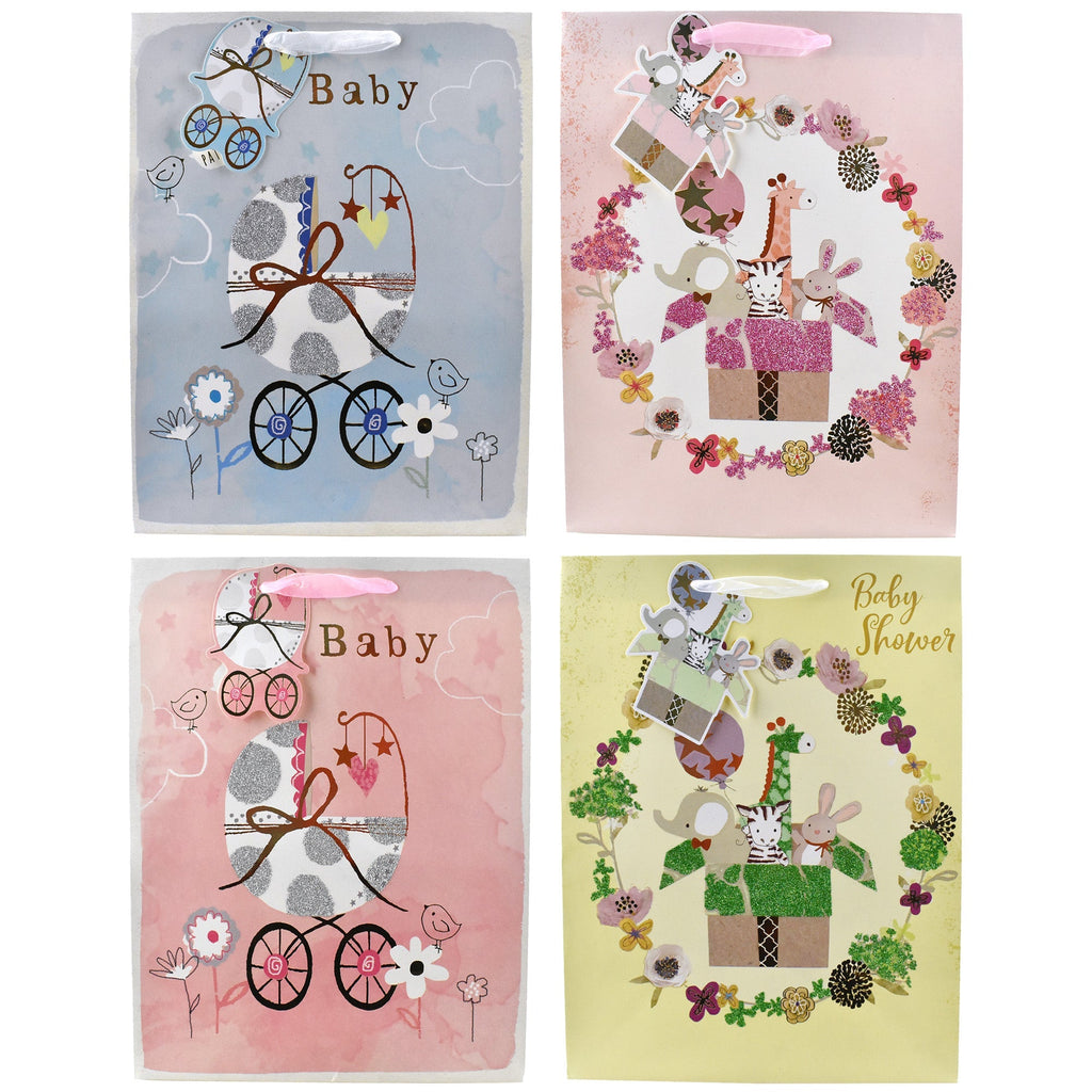 Birthday Party Hot Stamped Premium Gift Bags, 12-3/4-Inch, 4-Piece