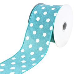 Polka Dots Stiff Faux Linen Wired Ribbon, 10-yard