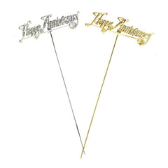 Plastic Chrome "Happy Anniversary" Pick, 5-Inch, 12 Count