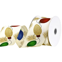 Christmas Lights Faux Linen Wired Ribbon, 2-1/2-inch, 10-yard