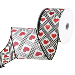 Valentines Gingham Argyle Glitter Hearts Wired Ribbon, 2-1/2-Inch, 10-Yard