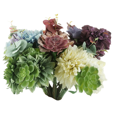 Artificial Dahlia Rose Succulent Bundle, 15-Inch