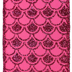 Glittered Mermaid Fish Scale Pattern Satin Wired Ribbon, 10-yard