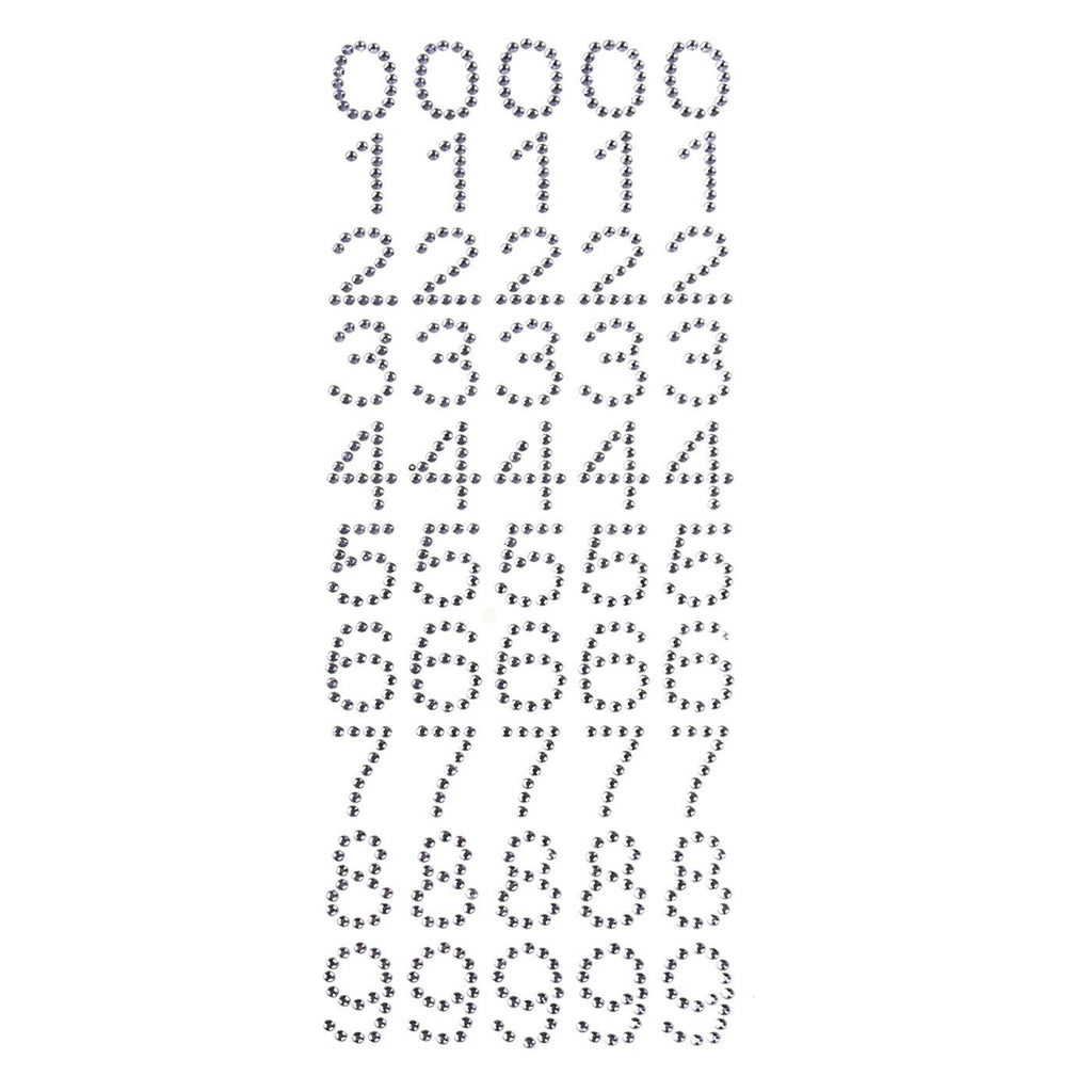 Number 0 to 9 Rhinestone Stickers, 1-Inch, 50-Count, Silver