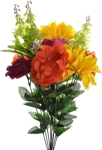 Artificial Dahlia Ranunculus Spray, 22-inch, Yellow/Orange/Beauty/Green