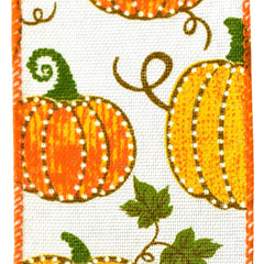 Autumn Dotted Pumpkins Faux Burlap Wired Ribbon, 2-1/2-inch, 10-yard