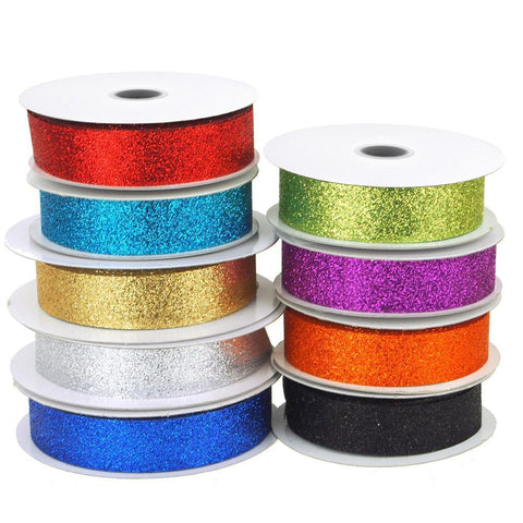 Nylon Metallic Glitter Ribbon, 7/8-inch, 25-yard