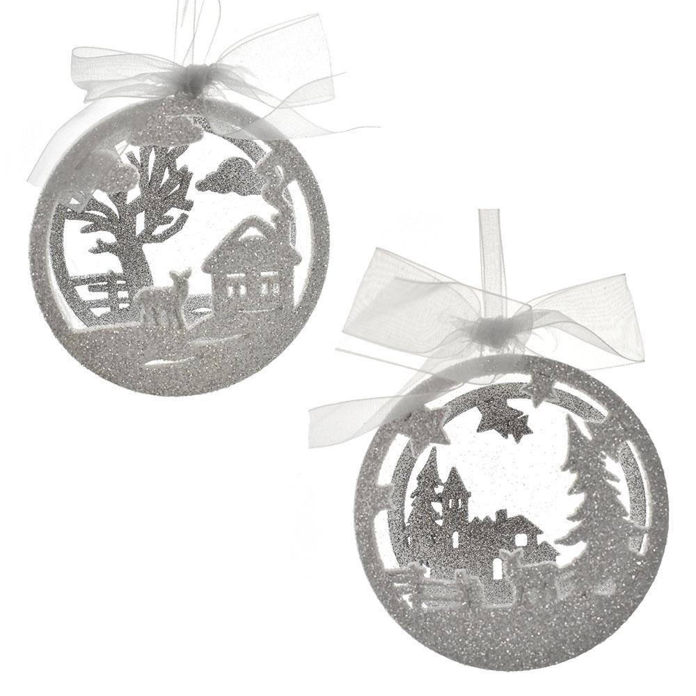 Acrylic Half Ball Winter Scene Ornaments, 4-Inch, 2-Piece