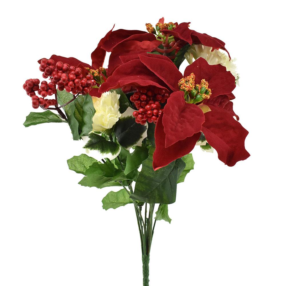 Artificial Poinsettia with Carnation Spray, 17-Inch