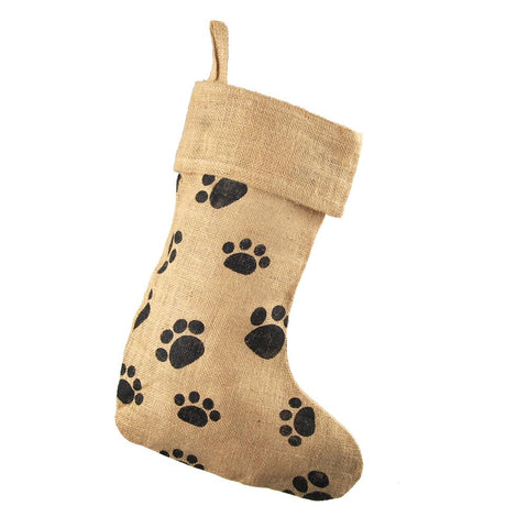 Animal Paw Print Burlap Christmas Stocking, 17-inch, Natural