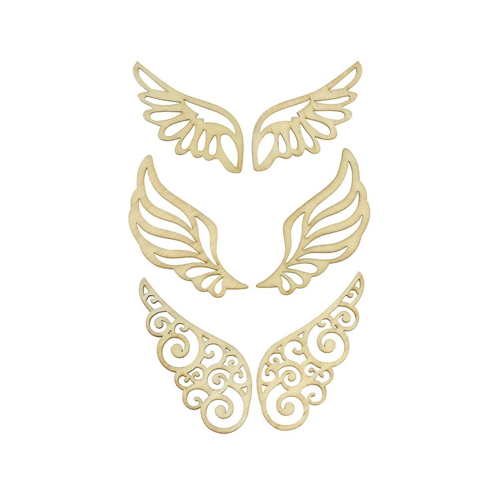Wings Laser Cut Wooden Stickers, 2-Inch, 6-Piece