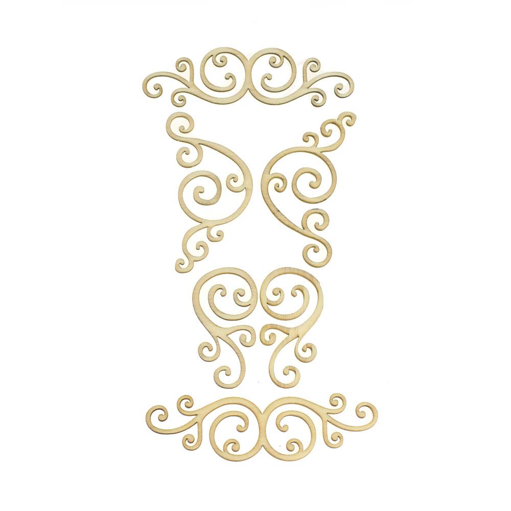 Swirl Laser Cut Wooden Stickers, 3-Inch, 6-Piece