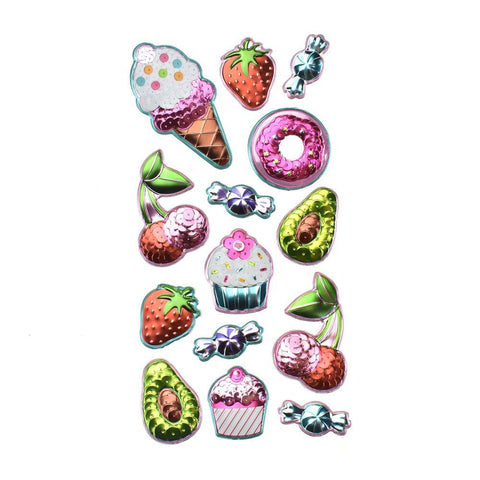 3D Sequin Sweet Treats Puffy Stickers, 14-Piece