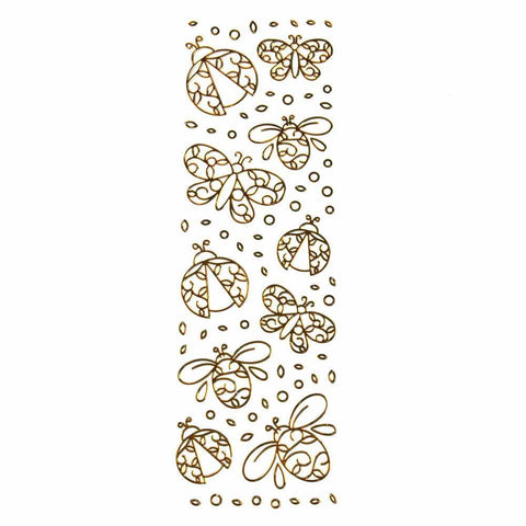 Butterflies Lady Bug 3D Clear Foil Stickers, Gold, 10-Count