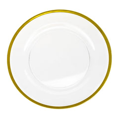 Metallic Trim Clear Round Plastic Charger Plate, 13-inch