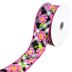 Diagonal Plaid and Flowers Wired Ribbon, 10-yard