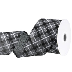 Christmas Diagonal Plaid Faux Linen Wired Ribbon, 2-1/2-inch, 10-yard