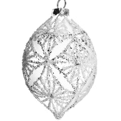 Clear Glass Frosted Teardrop Christmas Ornament, 5-Inch