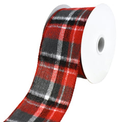 Christmas Flannel Brush Plaid Wired Ribbon, 10-yard