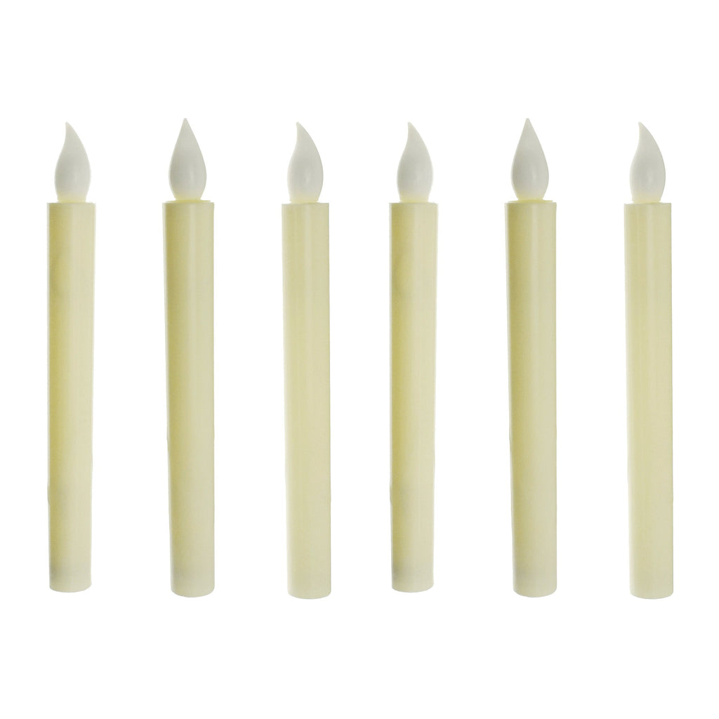 LED Plastic Flickering Taper Candle, Ivory, 8-3/4-Inch, 6-Count
