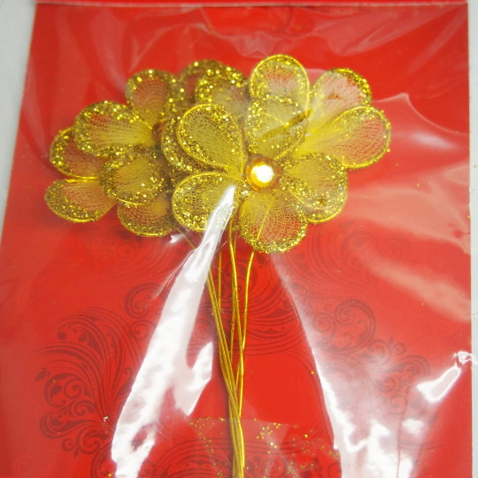 Glitter Organza Flower Spray, 5-1/2-inch, Large