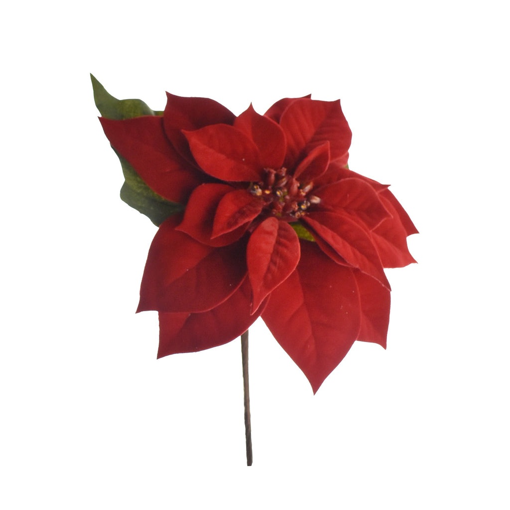 Artificial Velvet Poinsettia Pick, 14-Inch