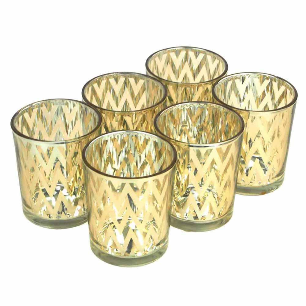 Chevron Votive Candle Holder Glass, 2-1/2-Inch, 6-Piece, Gold