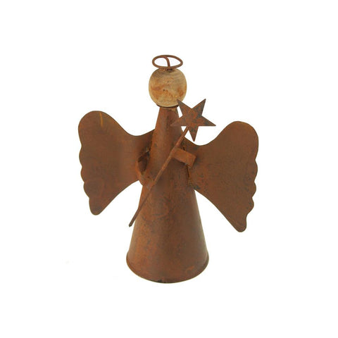 Christmas Rusty Tin Angel with Wood Head and Halo, 6-1/2-inch