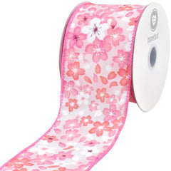 Spring Falling Sakura Cherry Blossom Wired Ribbon, 10-yard