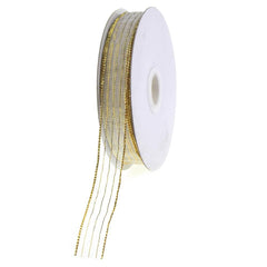 Sheer Metallic Stripe Corsage Ribbon, 5/8-inch, 50-yard
