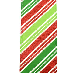 Christmas Glitter Candy Cane Stripes Wired Ribbon, 1-1/2-inch, 10-yard, Green/Red
