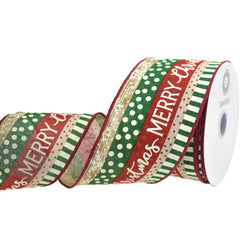 Merry Christmas Mixed Stripes Wired Ribbon, 10-yard