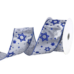 Metallic Star of David Hanukkah Wired Ribbon, 2-1/2-inch, 10-yard