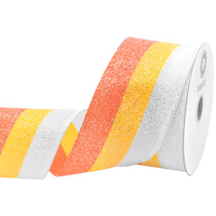 Halloween Glittered Candy Corn Stripes Wired Ribbon, 10-yard